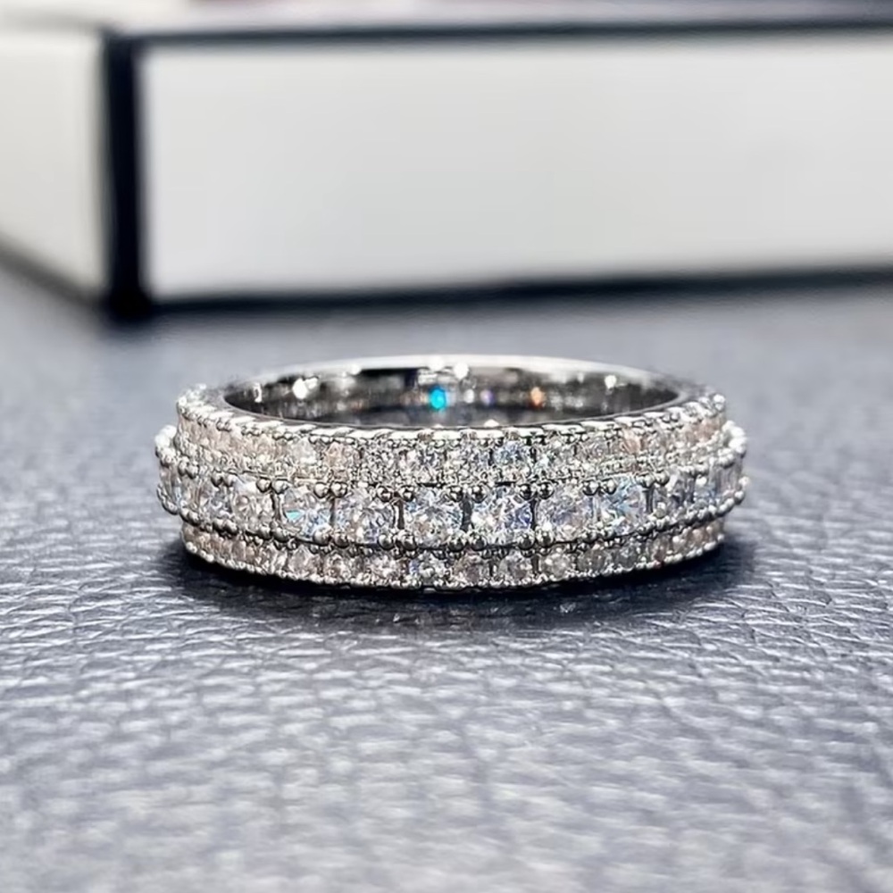 Silver Moissanite Women's Engagement Wedding Band Eternity Ring Size 6, 7, or 8